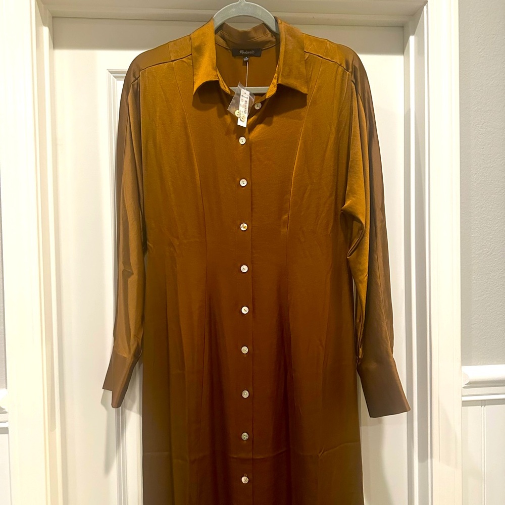 Madewell Satin Button-Front Midi Shirtdress